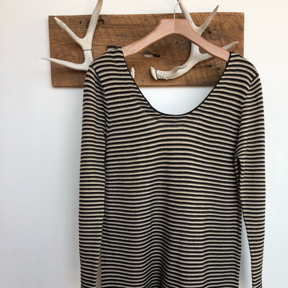 Black & Cream Striped Sweater Dress